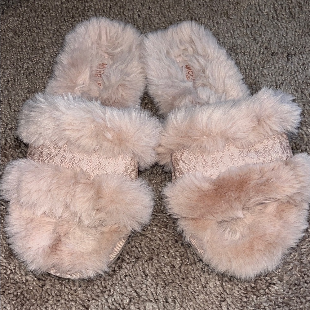 Michael Kors pink fuzzy slippers